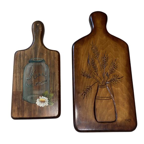 Vtg Hand Painted Folk Art Bundle Cutting Board Wooden Decorative Wall Art 70S - Picture 1 of 10